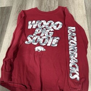 Youth Large (10-12) Russell Red “Woo Pig Sooie” “Razorback” Long Sleeve Shirt